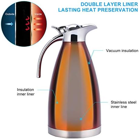 Thermo Pot,Stainless Steel Coffee Pot Double Wall Vacuum Insulated Thermos Jug Hot Thermos for Coffee, Hot Water, Tea(2L-B-RED-B)