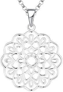 JO WISDOM Mandala Necklace,925 Sterling Silver Flower of Life Yoga Pendant Necklace Jewelry for Women