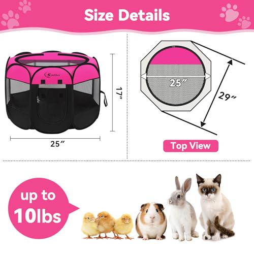 Image of Siedihit Dog Playpen, Puppy Pet Playpens Indoor for Small Dogs Tent Crates Cage Indoor /Outdoor, Portable Pop Up Dog Kennel Playpen with Carrying Case for Dogs /Cats /Rabbits, Hot Pink
