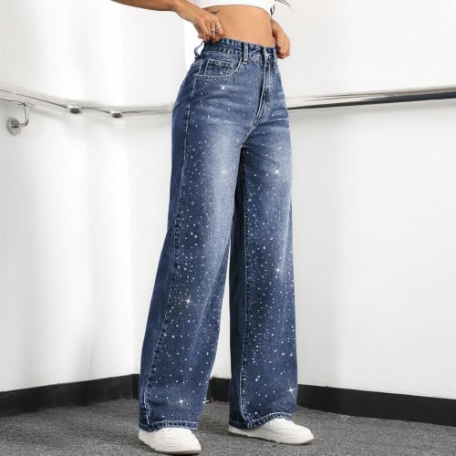 Image of Straight Leg Jeans for Women High Waisted Wide Leg Denim Pants