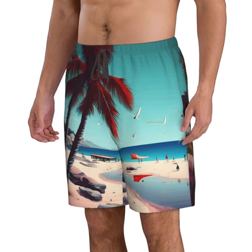Beach Scenery Print Mens Casual Shorts Drawstring Summer Beach Stretch Shorts Novelty Swimtrunks2