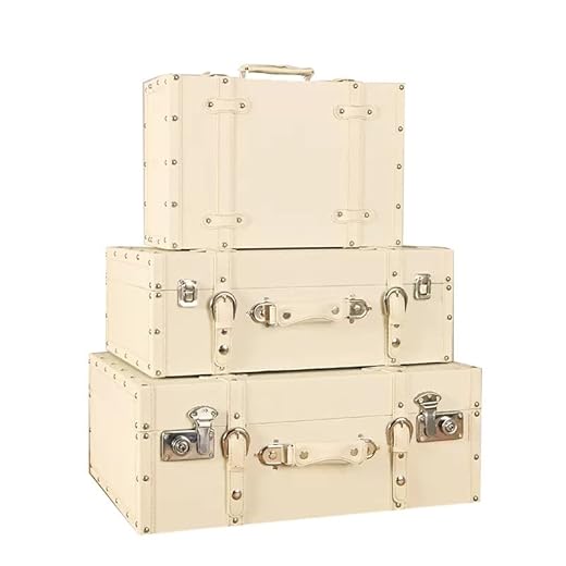 3 Maletas Decorativas de Madera de Estilo Vintage. Maletas de Viaje Antiguas para exhibición de Recuerdo de Dormitorio o decoración de Fiesta. (Color : White)
