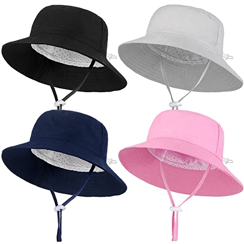 Poroka 4 Pack Baby Sun Protective Hat Beach Hat Infant Sunhat For Boy Girl Adjustable Cap #TOP27