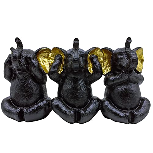 Hear-No See-No Speak-No Evil Elephants - 3 Stück Harz Intelligente Elefanten Statuen Home Decor Office Figur Resin Skulptur (schwarz) Cover