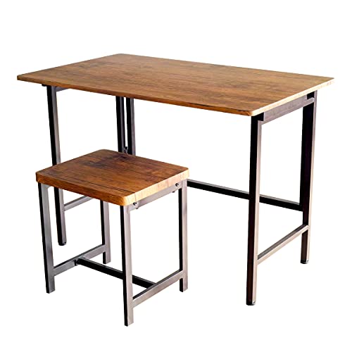 North Orange 折りたたみ デスク チェア 2点セット (ブラウンパイン) FLAP&GRAIN 幅100cm デスク アイアン 脚 スツール