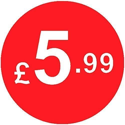Pack of 500-20mm Price Stickers/Labels - Choose from 10p to £95 - Bright Red - Many Prices to Choose from (£5.99 - Red)