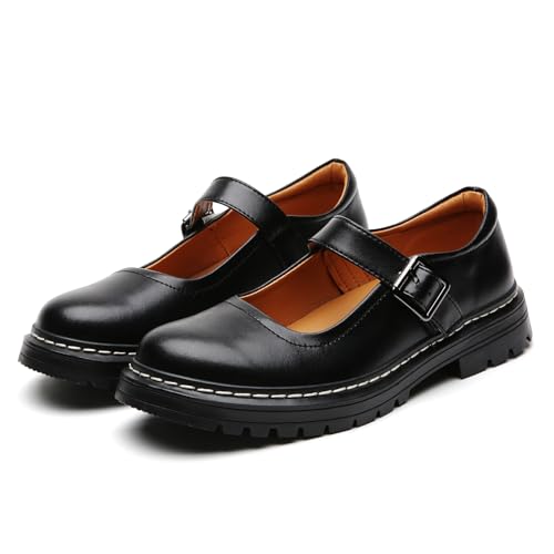 Image of Mary Jane Shoes Women Platform Non-Slip Casual Dress Shoes | Round Toe Ankle Strap Comfort Classics Oxford Work Mary Jane Flat Shoes