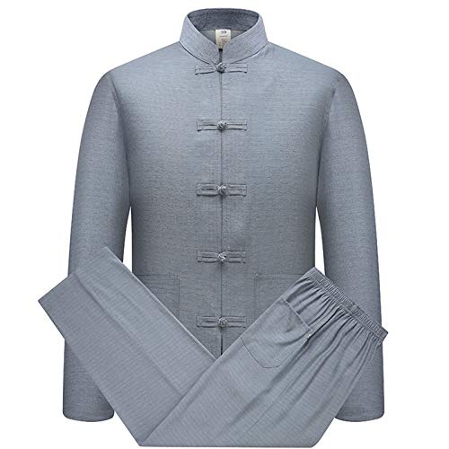 huateng Cotone Lino Tai Chi Set per Uomo - 2 Pezzi Cinese Tradizionale Tang Suit Arti Marziali Abbigliamento Camicias + Pantaloni