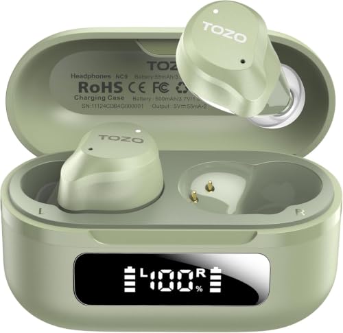 Image of TOZO NC9 Hybrid Active Noise Cancelling Earbuds for Travel Work Calls, 45dB ANC Wireless Earbuds, 6-Mic ENC for Clear Calls, Deep Bass 60H Playtime IPX8 Bluetooth 5.3 Ear Buds with App for Custom EQ