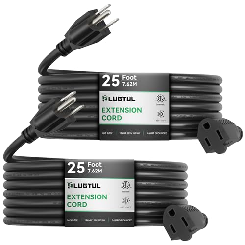 PLUGTUL 2-Pack 25FT Outdoor Extension Cord, Waterproof, 13A