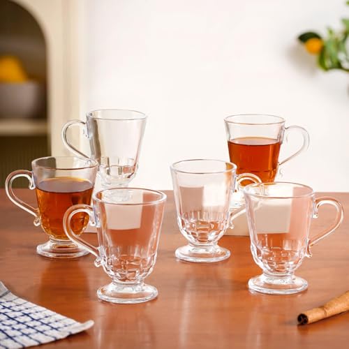 Image of Nestasia Set of 6 Transparent Glass Tea Cups (196ml Each) - Textured 100% Food Safe & Chip-Resistant Glass Set | Perfect for Irish Coffee, Tea, Hot & Cold Beverages