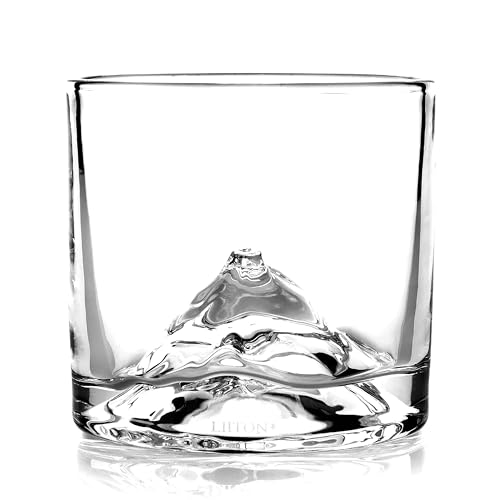 Image of LIITON The Peaks Whiskey Glasses, Set of 4, 10oz, Bourbon Glass | Thick Freezable Crystal Rock Glasses, Old fashioned Whiskey Gifts for Men, Cocktails, Scotch Glasses