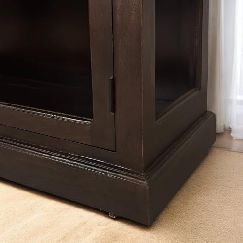 Image of The Attic Havenwood Wooden Bookshelf and Crockery Cabinet with Glass Door | Wooden Book Rack for Home Library, Study Room | Bookshelf Crockery Unit for Home & Kitchen Living Room | Walnut Finish