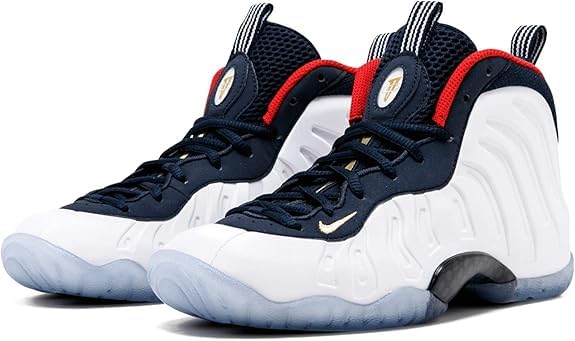 Nike Little Posite One Big Kids' Basketball Shoes (644791-403, Obsidian/University Red/Metallic Gold/White) Size 5.52