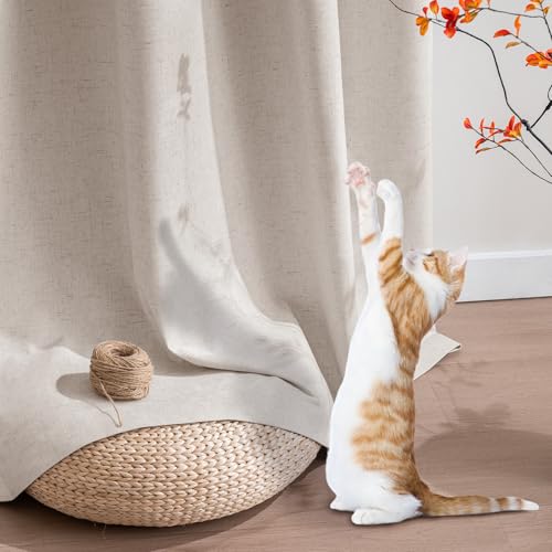 Image of PrinceDeco Blackout Curtains Linen Blended 108 Inch Long Room Darkening Black Out Curtains for Living Room Natural Slubs & Grayish (Not Solid) Thermal Insulated Grommet 2 Panels - Heathered Natural
