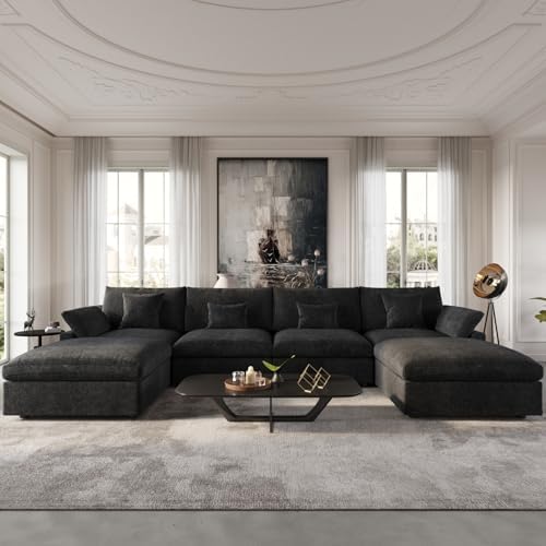 Cloud Couch Modular Sectional Sofa,156" U Shaped Large Down Filled Convertible Modular Sofa Couch with Ottomans for Living Room Set,Covers Washable&Replaceable(Black)