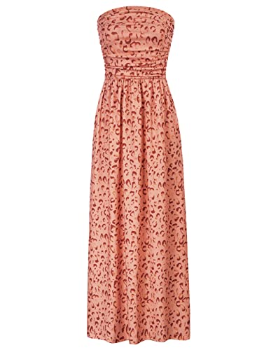 Grace Karin Women Strapless Casual Loose Ruched Long Maxi Dress With Pockets Pink Leopard #TOP28