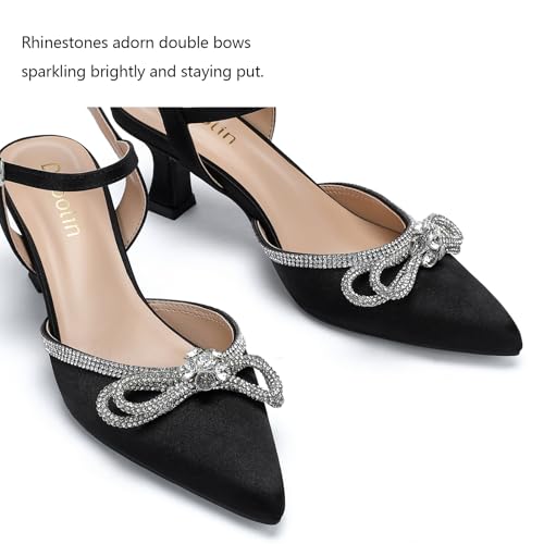 Wide Width Kitten Heels for Women Rhinestone Bow Pointed Closed Toe Pumps Ankle Strap Wedding Bridal Party Dress Shoes2