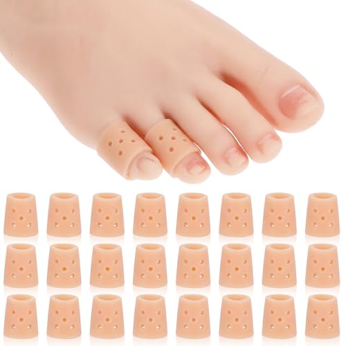 Image of Gjinxi Silicone Toe Sleeves, 24 Pcs Soft Gel Protector Toes Cushions Cuttable Pinky Toes Sleeves Protectors Corn Protectors Pain Relief Toe Tube Pads for Hammer (Skin Color, Breathable)