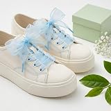 Werownsgso 1 para płaskich sznurowadeł z organzy o szerokości 4 cm, sznurówki śniegowe, 120 cm, płaskie sznurówki, łuk do sneakersów i małych butów skórzanych, niebieski, Einheitsgröße