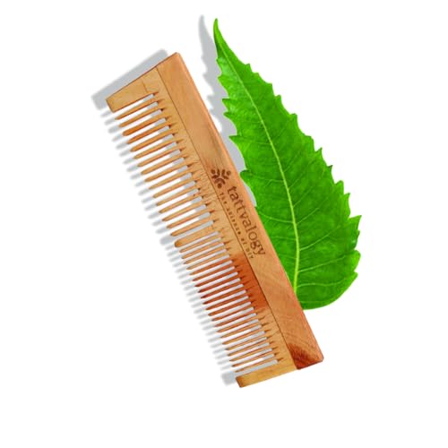 Image of Tattvalogy Double Toothed Raw Neem Comb |Kaachi Neem Wooden Comb for Blood Circulation & Hair Growth | avoid Hair Pulling, Static Electricity, Itchy Scalp & Oil Build-Up