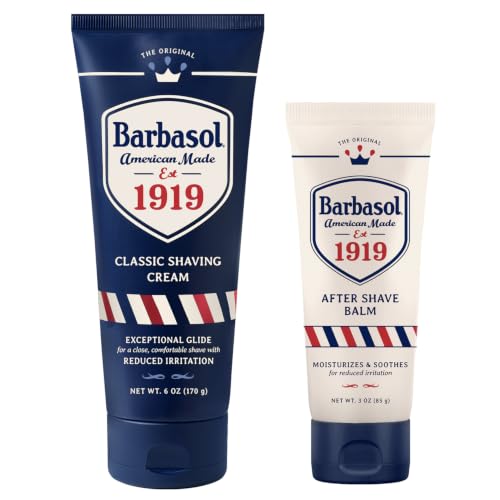 Image of Barbasol 1919 Shave Bundle with Classic Shaving Cream and After Shave Balm | Made in the USA | Fortifying Ingredients, Clean Formula, Non-Aerosol (6 oz Shave Cream, 3 oz After Shave Balm)