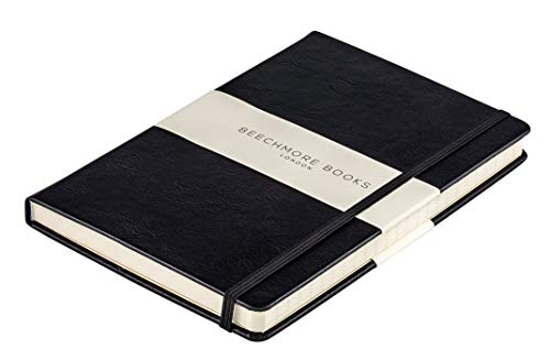 Ruled Notebook - British A5 Journal by Beechmore Books | Large 5.75" x 8.25" Hardcover Vegan Leather, Thick 120gsm Cream Lined Paper | Gift Box | Charcoal Black - Thumbnail 3