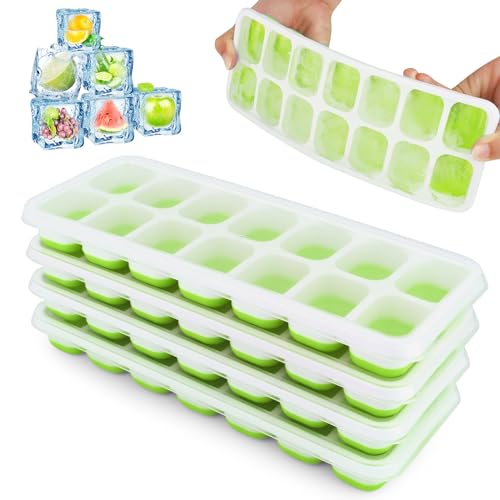 4 Piezas Cubiteras para Hielo con Tapa, Moldes de Cubitos Hielo, Moldes de Cubitos de Hielo con Tapa a Prueba Polvo, para Bebés, Cola, Cócteles, Whisky, Agua (Verde)