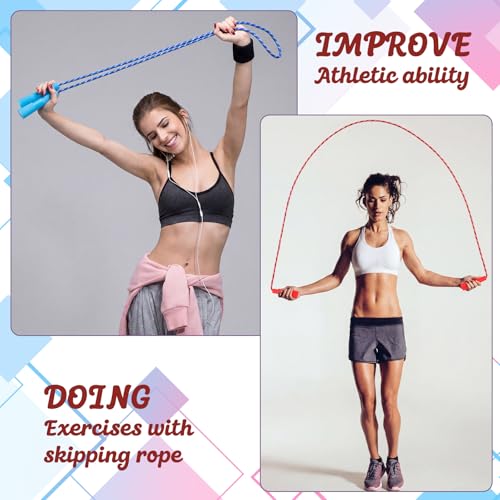 Image of Thenshop 24 Pcs /12 Set Gymnastic Party Favor Gymnastics Birthday Supplies, 12 Colorful Jump Rope 12 Gift Card Bulk Gift Nylon Stripe Ropes Adjustable Size Exercise Fitness Activity Sports Party Favor