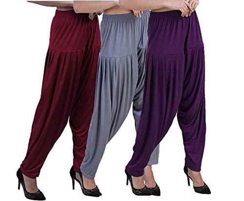 Image of CASUALS Women's Regular Fit Viscose Drawstring Patiala Harem Pants Combo Pack 3