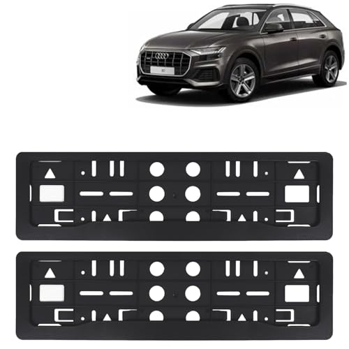 Image of KINGSWAY Q8 Car Number Plate Frames for All 2020 Onwards Models of AUODI Car Registration Plate Holders, Black Licence Plate Covers (Front and Rear), Universal Size 51.5 x 14.5 cm