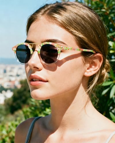 Image of CARFIA Small Face Acetate Polarized Sunglasses for Women UV Protection, Retro Double Bridge Eyewears Metal Brow Round Sunnies