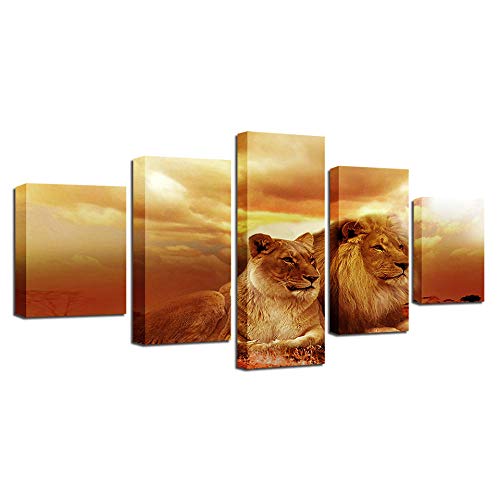 Tableau Moderne Lion et Lionne pour Salon : Transformez Votre Grand Mur avec Art et Élégance