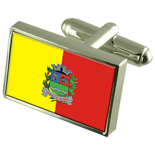 Boutons manchette Mogi Guaçu argent sterling drapeau Sao Paulo jumeaux gravés