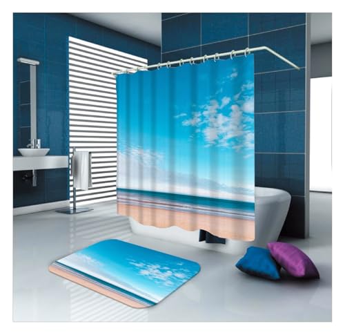 Rideau de douche 90 x 180 textile imperméable bleu polyester lavable en machine