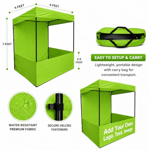 Image of Canopy Tent Portable Waterproof Demo Booth Canopy Stall 4x4x7 Ft for Outdoor Advertising, Marketing Stall, Exhibitions - UV Protection Portable Tent, Heavy-Duty with Carry Bag (4x4x7, Green)