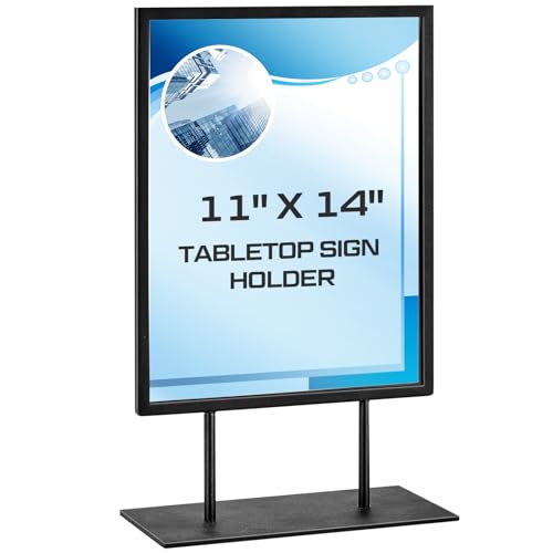 Image of Zhengmy 1 Pcs Tabletop Sign Holder with Flat Base 11 inch x 14 inch Double Sided Countertop Sign Holder Vertical Desktop Display Stand Metal Poster Display Stand for Office Store Restaurant Hotels, Black