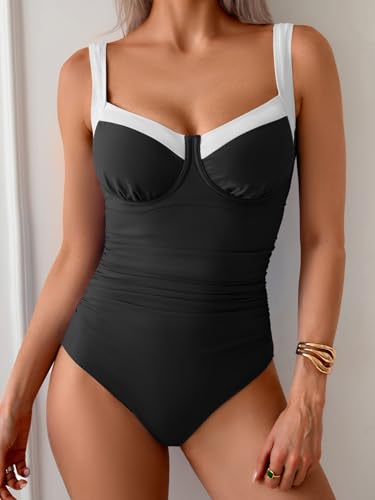 Image of B2prity Women's One Piece Swimsuits Tummy Control Bathing Suits Push Up Swim Suit Color Block Swimwear