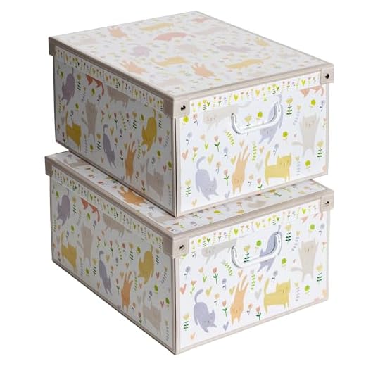 Lavatelli SET 2 Cajas organizadoras de almacenamiento ropa, almacenaje decorativas en carton, 39x50x24cm, para armario, baul, bolsas, ropa, juguetes, jardineria, con tapa, GATITOS