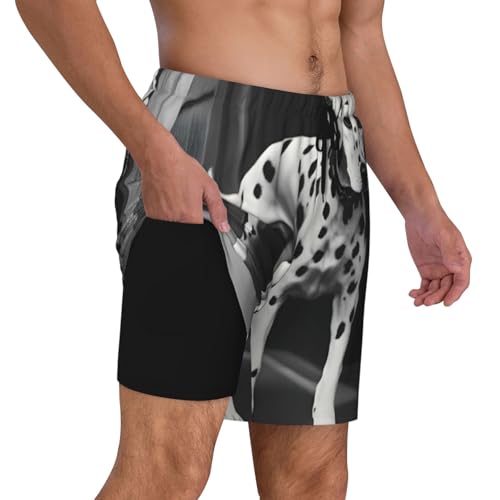 Dalmatian Swim Shorts Trunks for Men, 2 in 1 Quick Dry Compression Liner Bathing Suit with Pockets3