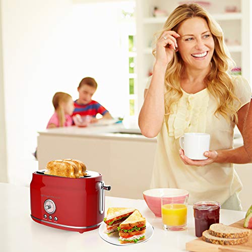 Frigidaire Eto102-Red Retro Wide 2-Slice Toaster Perfect For Bread, English Muffins, Bagels, 5 Browning Levels, 900W, Red #TOP5