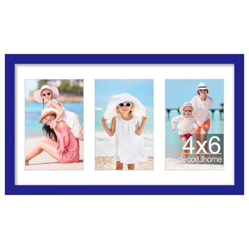 decorUhome 3 4x6 Picture frames Collage Wall Decor with Mat, Royal Blue