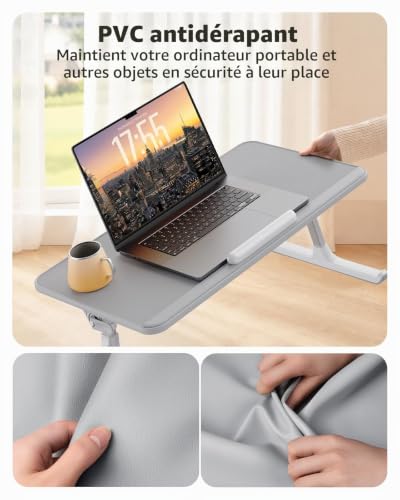 Table de lit, SAIJI Table Pliable, réglable Hauteur Angle, Max 17'' Ordinateur Portable, pour lit canapé (Gris, 60 * 33cm) – vue 4