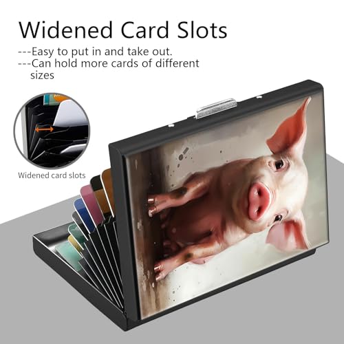 Credit Card Holder, Cute Pig Design Mini RFID Blocking Aluminum Wallet Slim Metal Hard Case Shell Travel Wallet ID Case Small Credit Cards Case Business Cards for Women Men Girls4