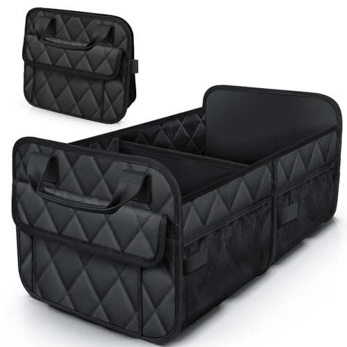 HOTOR Trunk Organizer for SUV – Foldable & Portable Car Organizers and Storage with 2 Compartments, Large Capacity Car Trunk Organizer Car Accessories for Truck Sedan, Black, 21.7' x 12.8' x 11.0'