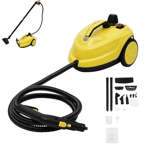 Pulitore a vapore da 2000 W, 1,7 l, multifunzione a vapore con spazzola girevole a 360°, per la pulizia di cucine, bagni e interni auto, giallo