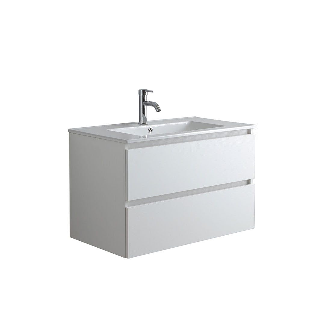 Kiamami Valentina Meuble de Salle de Bain 80 cm Blanc Effet Bois avec lavabo en céramique | Bilbao