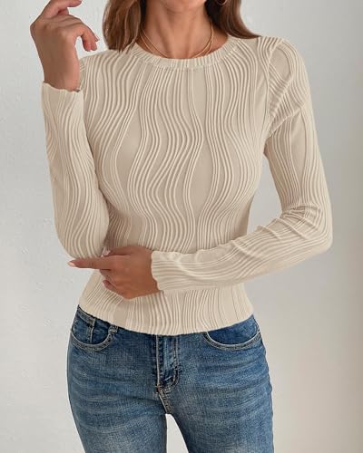 GLEENOD Langarmshirt Damen Rundhalsausschnitt Elegant Sweatshirt Basic Pullover Y2K Modernes Oberteil