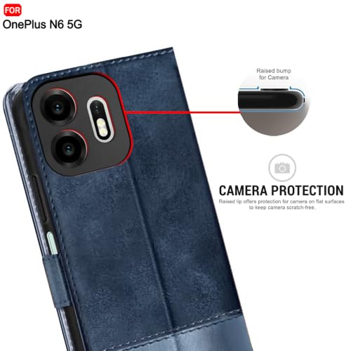 Image of TheGiftKart Flip Back Cover Case for OnePlus N6 5G | Dual-Color Leather Finish | Inbuilt Stand & Pockets | Wallet Style Flip Back Case Cover for OnePlus N6 5G (Faux Leather, Blue & Sky)
