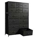 Bepatio 16 Drawers Dresser for Bedroom, 57' H Large Deep Fabric Dressers & Chest of Drawers with Sturdy Metal Frame, Wooden Top, Living Room, Entryway, Hallway (Black Wood Grain)